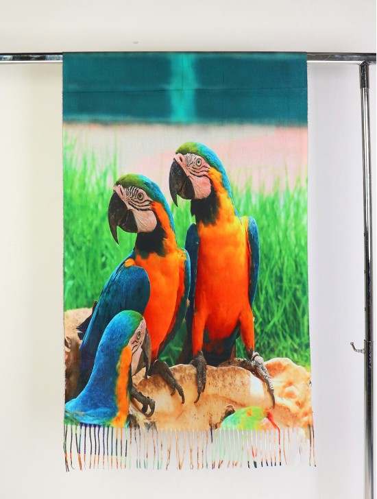 Parrot Oil Painting Design Fashion Scarf W/ Fringes